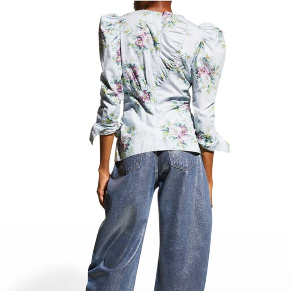 NWT: GANNI | Floral Puff Sleeve Top - Picture 10 of 13